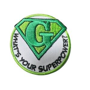 NEW Girl Scout Patch – “What’s Your Superpower?” 2" Round Green Superman Badge